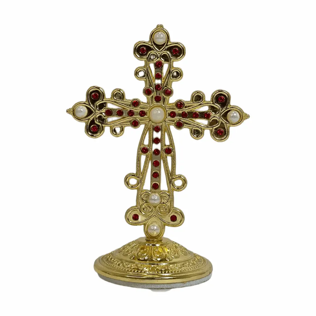 Gold-Plated Pearl & Red Stone Car Cross