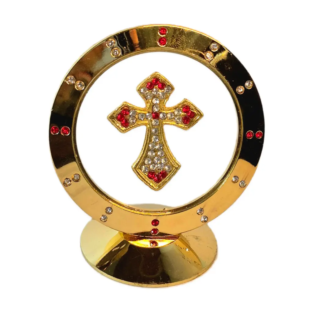 Gilded Circle Car Cross with Red & White Stines