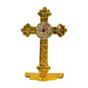 Golden Car Cross With White And Purple Stone